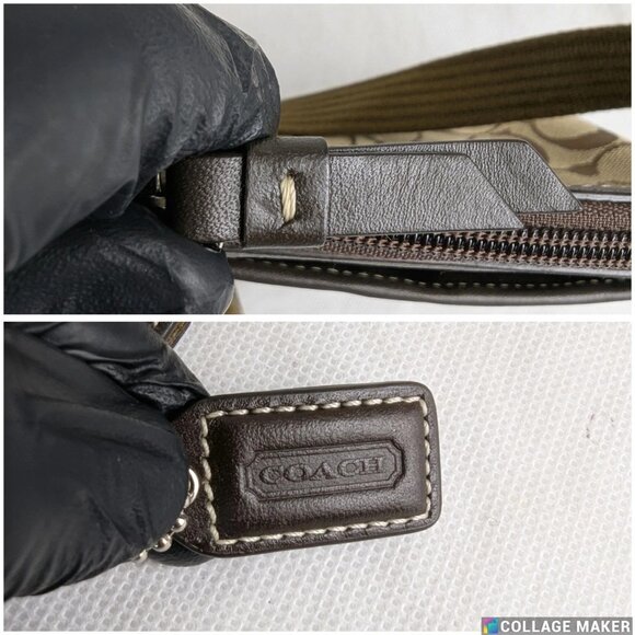Vintage Coach Small Crossbody Bag Tan Logo Printed Canvas Brown Leather Accents - Picture 10 of 12